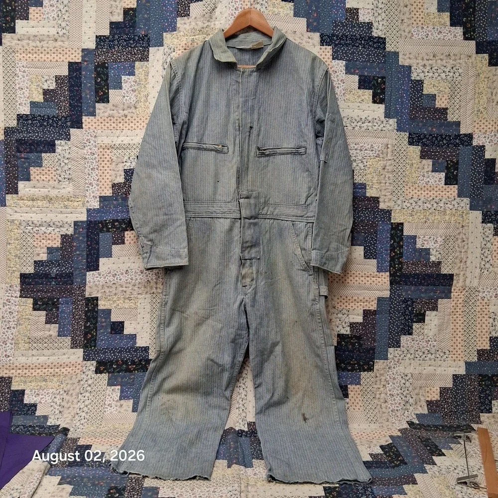 True Vintage Key Imperial Mens Herringbone Coveralls Size 40 Short Talon 60s